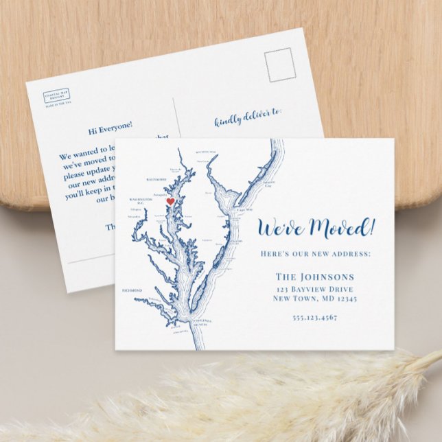 Nouvelle Maison Annapolis Maryland Carte Déménagem (Annapolis Maryland Map Moving Announcement new home change of address postcard)