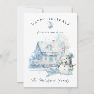 Nouvelle maison Blue Snowman Noël Carte de vacance