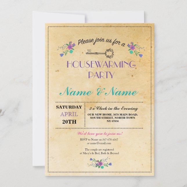 Nouvelle maison douce invitation florale pour pend (Devant)