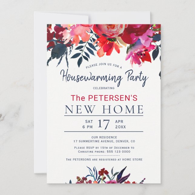 Nouvelle maison élégante maison fleurie invitation (Devant)