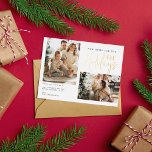 Nouvelle maison moderne pour les vacances Deux pho<br><div class="desc">Carte postale moderne et élégante Photo Moving Faire-part avec un dessin de trois mignon arbre de Noël vert,  écriture de calligraphie décontractée et deux photos de famille que vous pouvez personnaliser.</div>