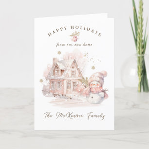 Nouvelle maison Pink Snowman Noël Carte de vacance