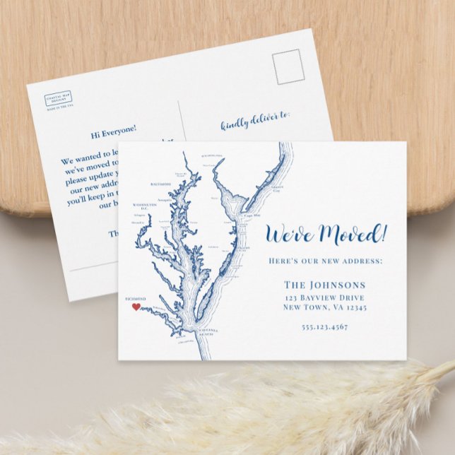 Nouvelle maison Richmond Virginia Carte Moving (Richmond Virgina Map Moving announcement New Home Postcard by Coastal Map Designs)