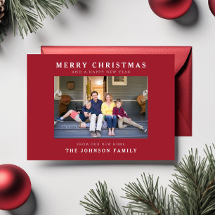 Nouvelle Maison Rouge Joyeux Noël Photo Carte de V