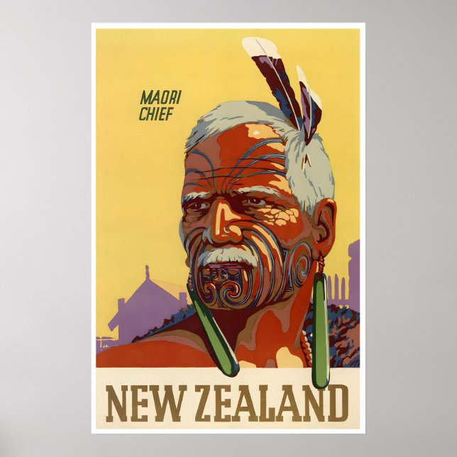 Nouvelle-Zélande Impression Maori Chef Affiche Art (Devant)