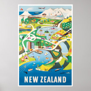 Nouvelle-Zélande Impression Voyage Affiche Carte I