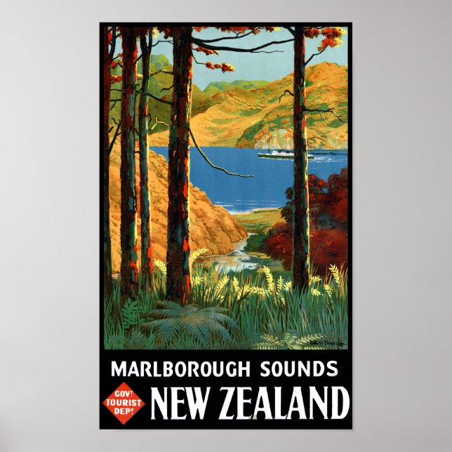 Nouvelle-Zélande Marlborough Sounds Poster vintage (Devant)