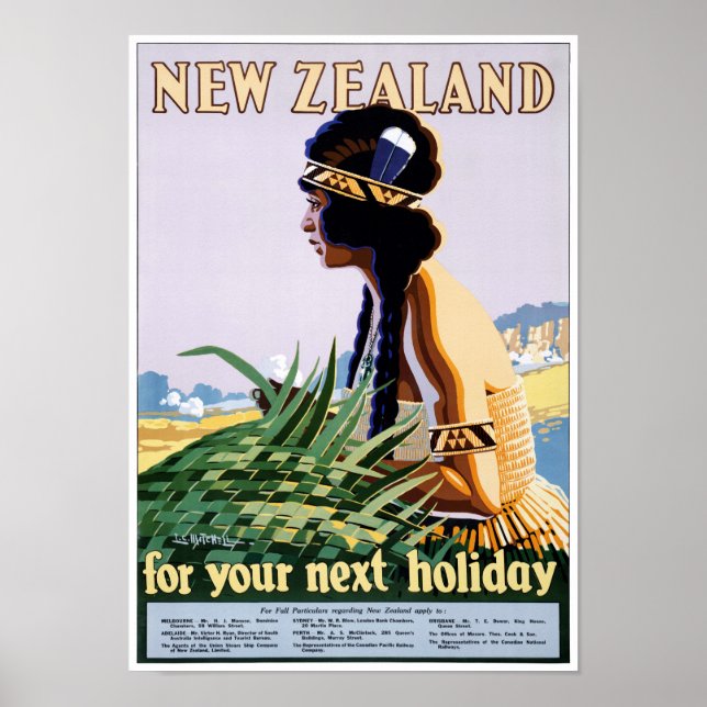 Nouvelle-Zélande Poster Vintage voyage restauré (Devant)