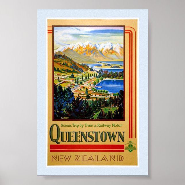 Nouvelle-Zélande Queenstown Affiche Vintage Restau (Devant)