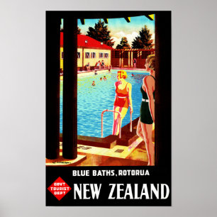 Nouvelle-Zélande Rotorua Poster vintage restauré