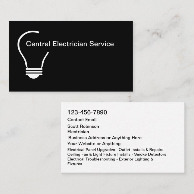 Nouvelles cartes de visite de service d'électricie (Devant / Derrière)