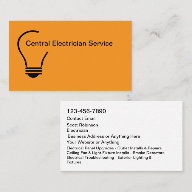 Nouvelles Cartes de Visite de Service Électricien  (Devant / Derrière)