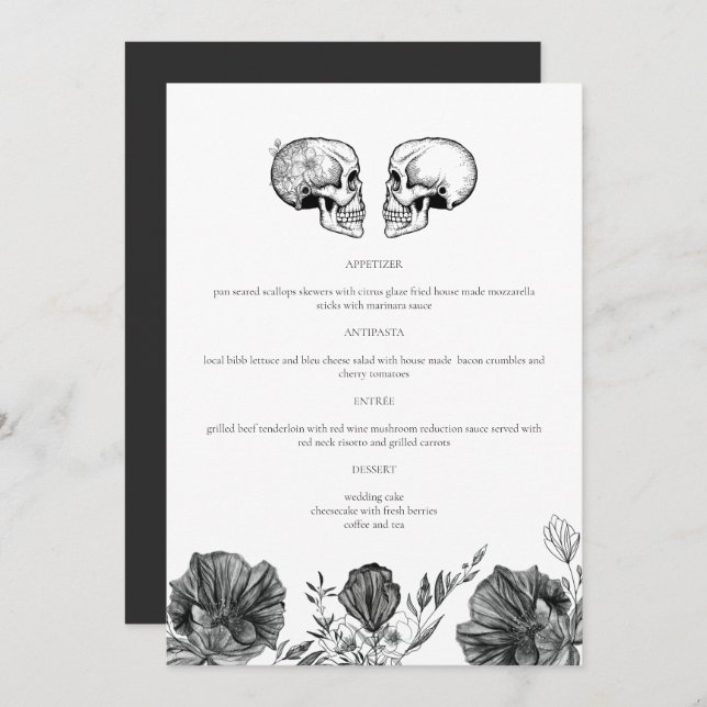 NOVA Til Death Vintage crâne gothique Menu Mariage (Devant / Derrière)