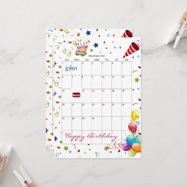 Novembre 2022 Calendrier Bonne Invitation Annivers (Devant/Arrière en situation)