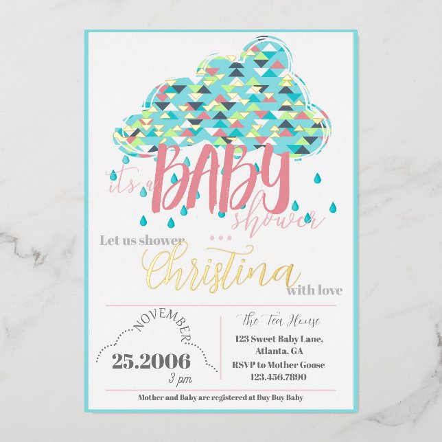 Novembre Gold Foil Moderne Baby shower Invitation (Recto)
