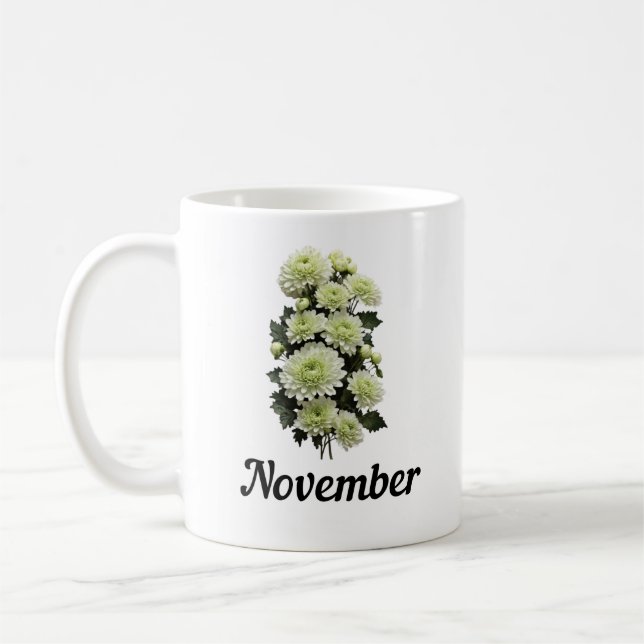 Novembre Mug Fleur de naissance, Mug Fleur d'anniv (Gauche)