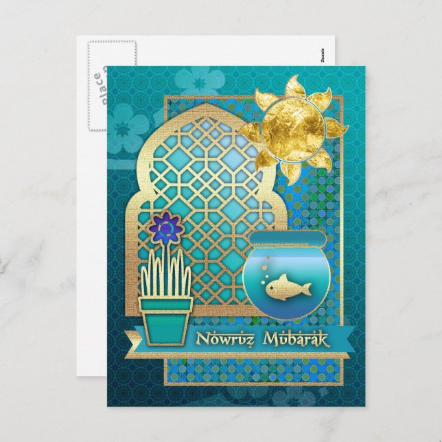 Nowruz Mubarak. Cartes de vœux du Nouvel An persan (Devant / Derrière)