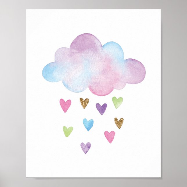 Nuage Aquarelle Arc-en-ciel Coeurs Nourriture Déco (Devant)