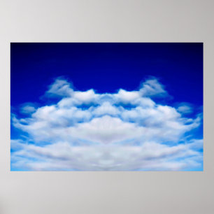 Nuage blanc face à une affiche bleu ciel