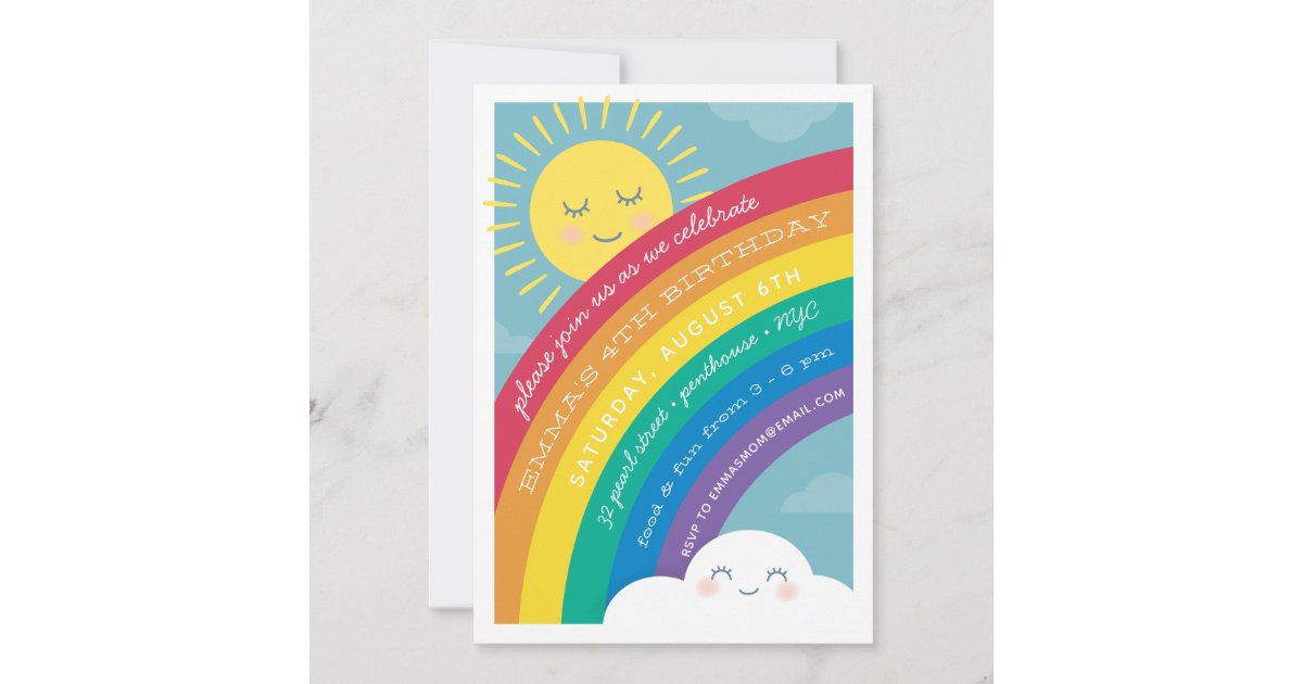 Nuage D Arc En Ciel Et Invitation D Anniversaire Zazzle Fr