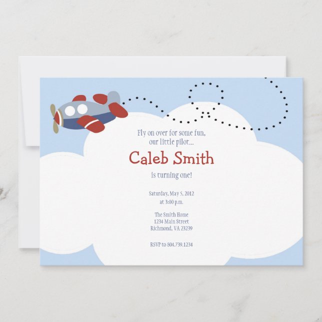 Nuage d'avion 1 invitation d'anniversaire (Devant)