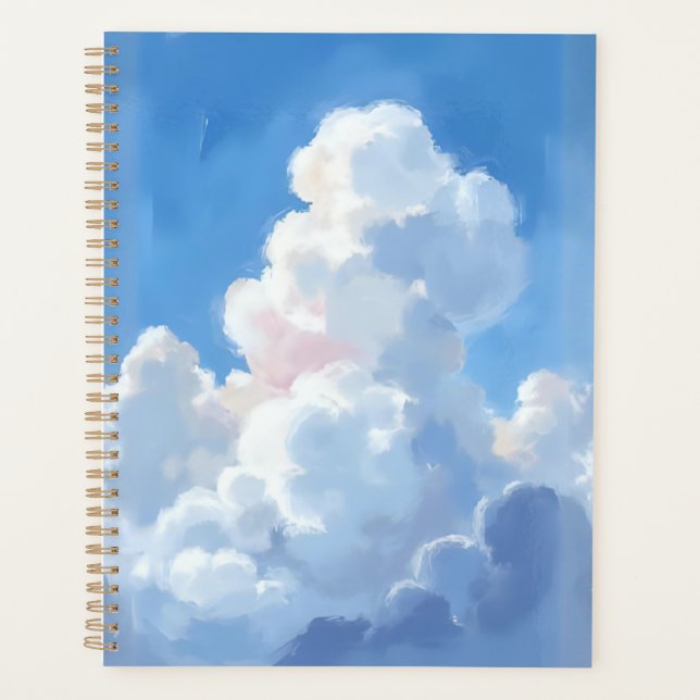 Nuages Blancs Beau Ciel Bleu Aquarelle (Devant)
