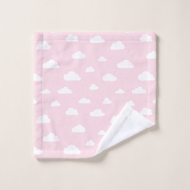 Nuages blancs de bande dessinée sur le motif rose (Gant de toilette)