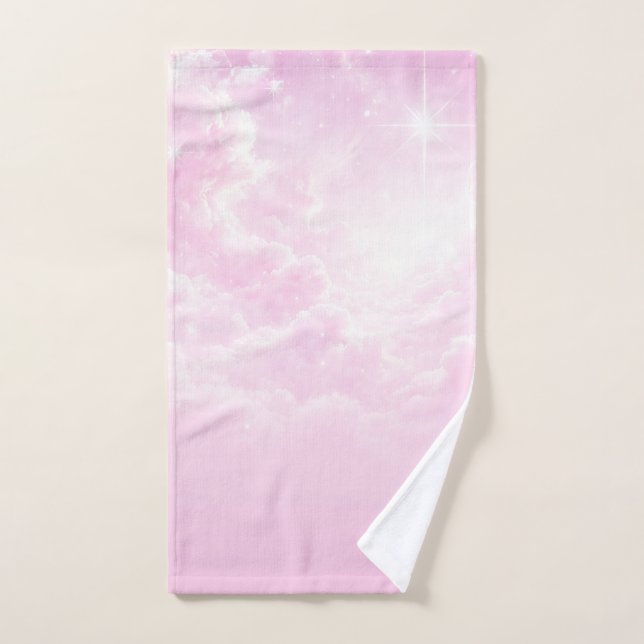 Nuages de barbe à papa rose ciel étoilé (Serviette à main)