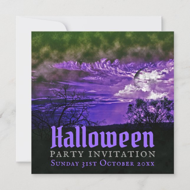 Nuages de lune Purple Halloween Invitations (Devant)