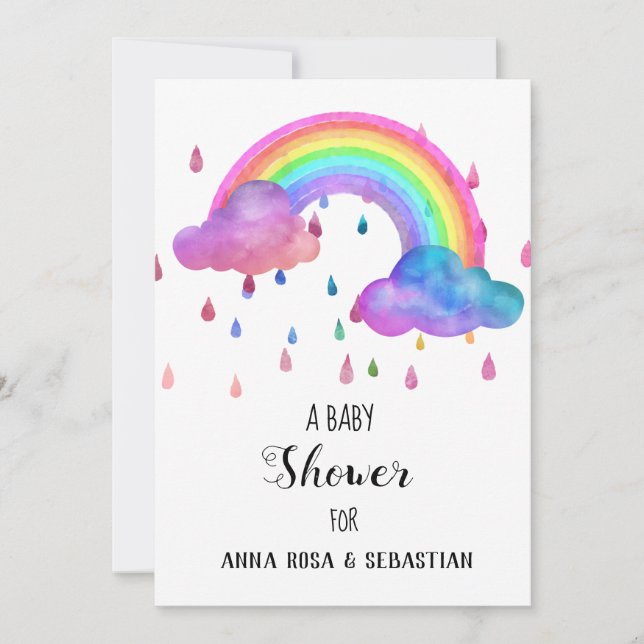 *~* Nuages de pluie Invitation Baby shower arc-en- (Devant)