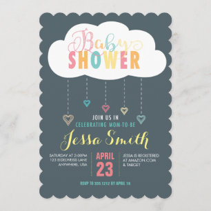 Nuages et Coeurs Baby shower Invitation