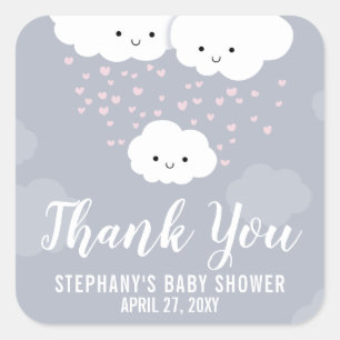 Nuages Famille Gris Baby shower Merci Stickers