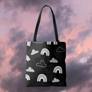 Nuages Gris et Arcs-en-ciel sur Sac Cabas Noir