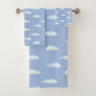 Nuages pastel sur serviette de bain bleu ciel Set