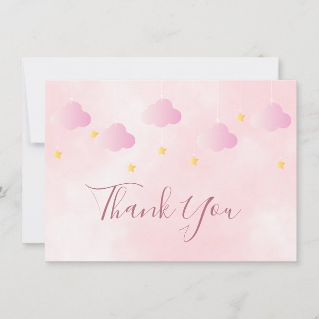 Nuages roses mignons étoiles dorées Merci (Devant)
