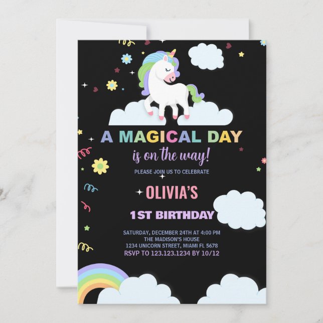 Nuages Unicorn Invitations d'anniversaire (Devant)