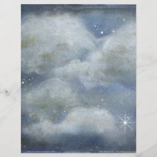 Nuageux Nuit étoilé Ciel profond bleu papier de sc