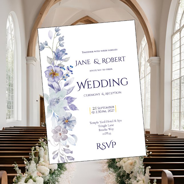 Nuances de bleu, Faire-part de mariage floral (Créateur téléchargé)