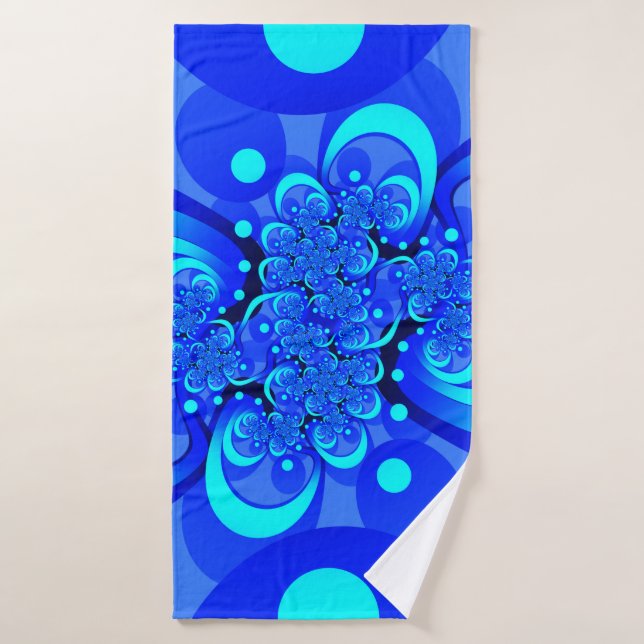 Nuances de bleu moderne art fractal Abstrait (Serviette de bain)