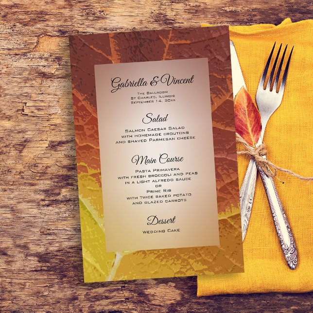 Nuances de feuille d'automne Menu Mariage (Customize this Shades of Autumn Leaf Menu for your Fall wedding, bridal shower or party event.)