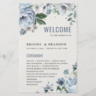 Nuances de gris Dusty Blue Winter Wedding Programm