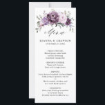 Nuances de pourpre foncé fleuris Floral Carte menu<br><div class="desc">Élégante et moderne, la carte mariage florale du milieu de l'été présente un bouquet de pivoines roses aquarelles dans les tons de prune violette, de rose poussiéreux, de rose poussiéreux, de mauve, de sauge aux feuilles botaniques verdoyants et d'eucalyptus. S'il vous plaît trouver d'autres modèles et variantes de mon magasin...</div>