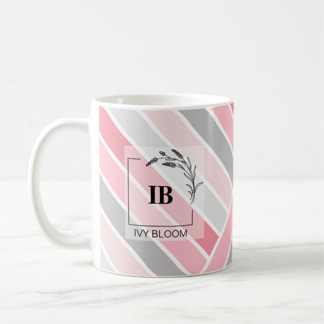Nuances de rayures roses Monogramme Mug (Gauche)
