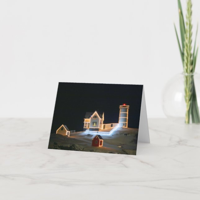 Nubble Light une nuit enneigée. Carte de correspon (Devant)
