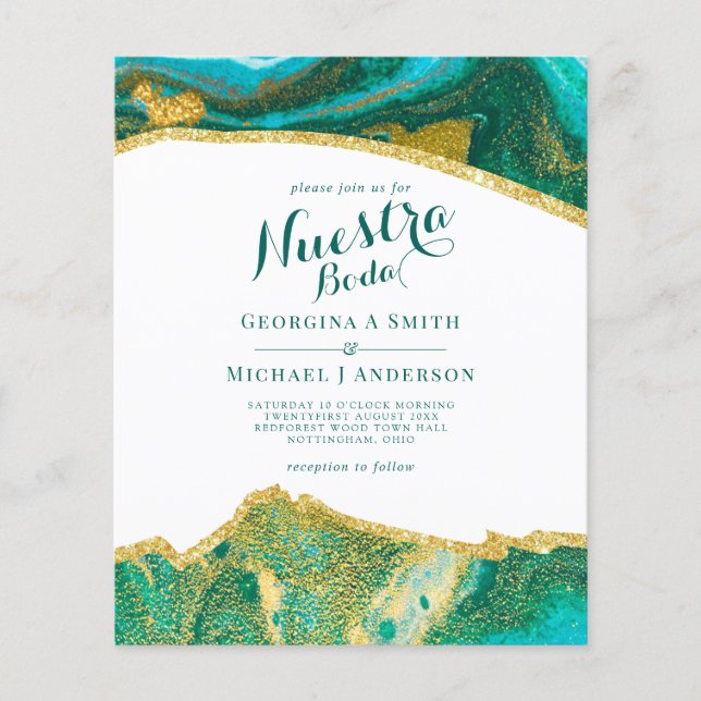 Nuestra Boda AGATE Gold Mariage espagnol INVITE (Devant)