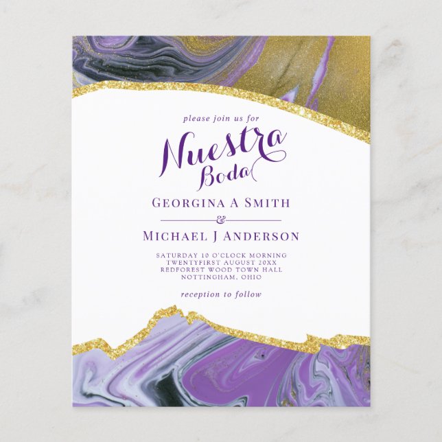 Nuestra Boda AGATE Gold Mariage espagnol INVITE (Devant)