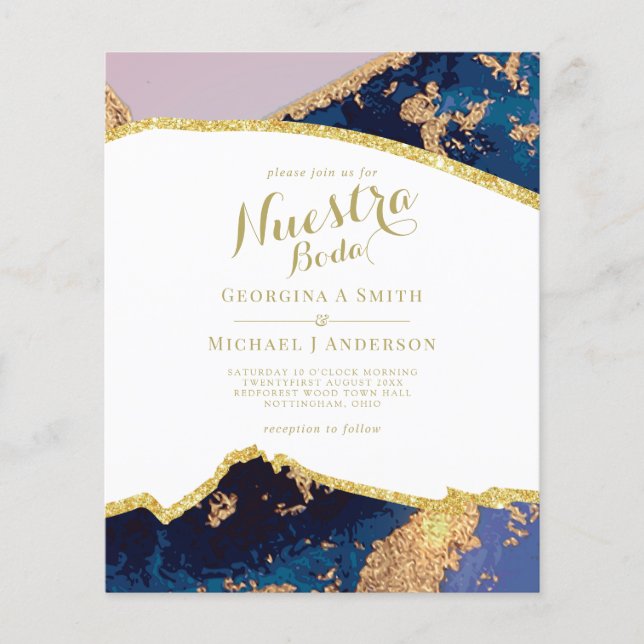 Nuestra Boda AGATE Gold Mariage espagnol INVITE (Devant)