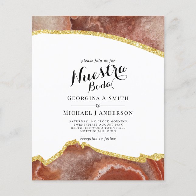 Nuestra Boda AGATE Gold Mariage espagnol INVITE (Devant)