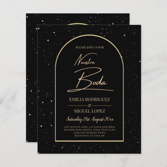 NUESTRA BODA BLACK OR étoile INVITATION de nuit (Devant / Derrière)