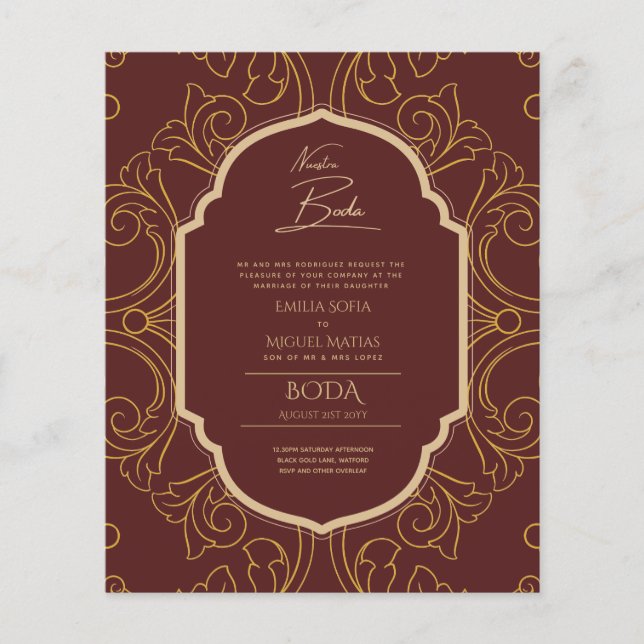 Nuestra Boda Gold Frame Mariage espagnol INVITE (Devant)
